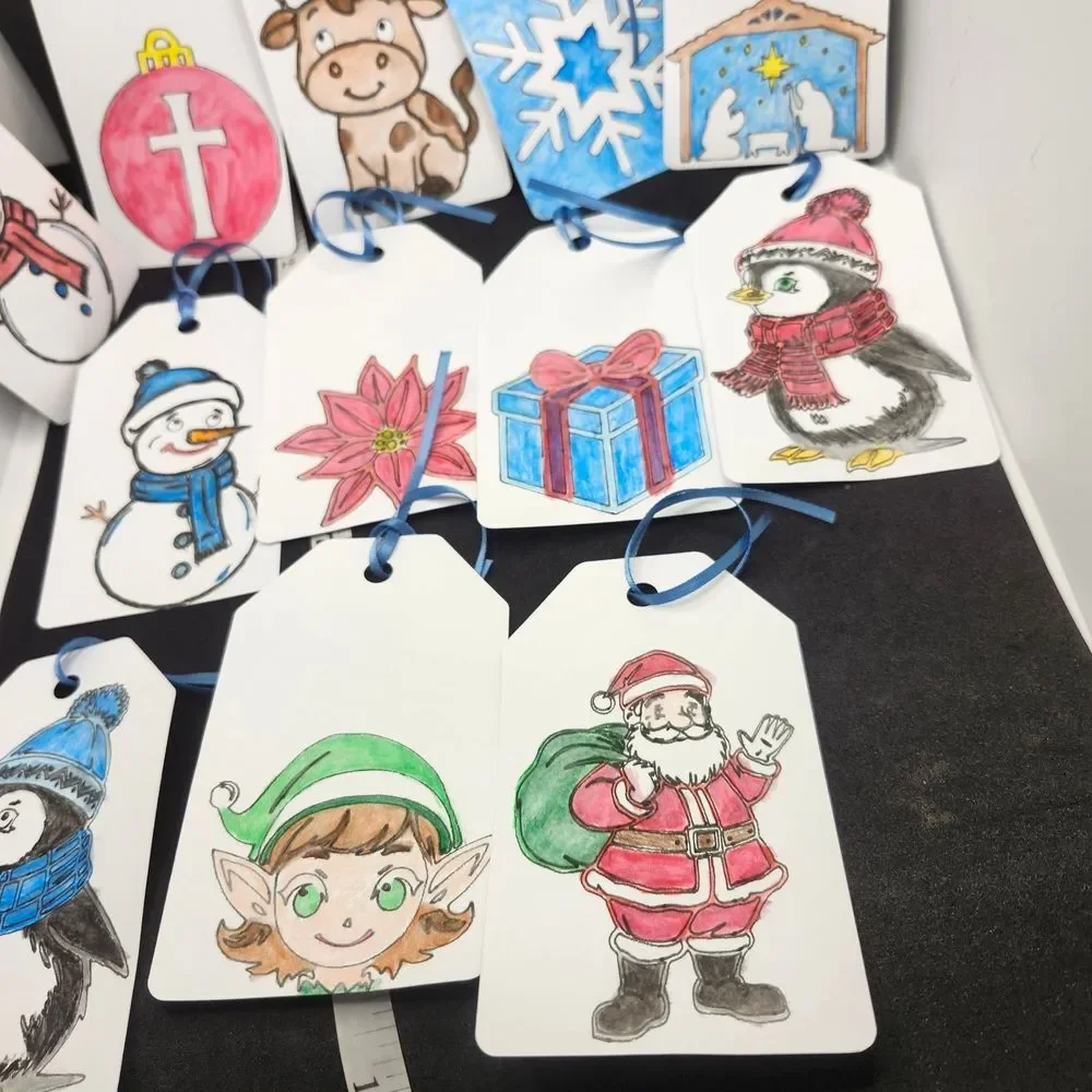 Hand Crafted Winter Christmas Gift Tags Thank You Cards Set of 12